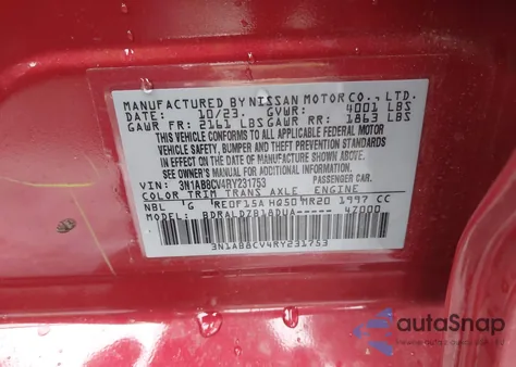 2024 Nissan Sentra Sv Xtronic Cvt из США, поврежденный, VIN 3N1AB8CV4RY231753